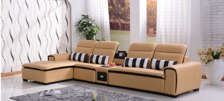 Sectional genuine leather sofa furninture 1+3+chaise h991