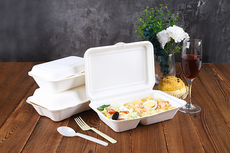 2020 Renewable Natrual fiber sugar cane  burger snack dinner 2 containers food packaging clam shell