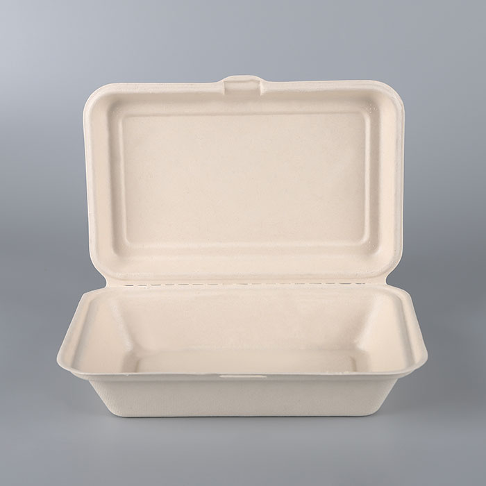 9 inches disposable rectangular Sugarcane/Bagasse fiber paper clamshell food packaging box