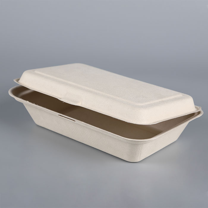 9 inches disposable rectangular Sugarcane/Bagasse fiber paper clamshell food packaging box