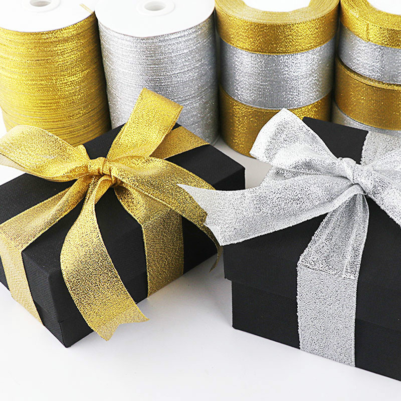 Wholesale High Quality 3/4" Gold And Silver Ribbon Glitter Grosgrain Ribbon Hair Bows