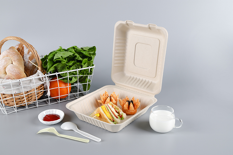 Take Out Food Sugarcane Packaging Shipping Box Biodegradable Clamshell 3 Compartments Disposable Food,food & Beverage Packaging