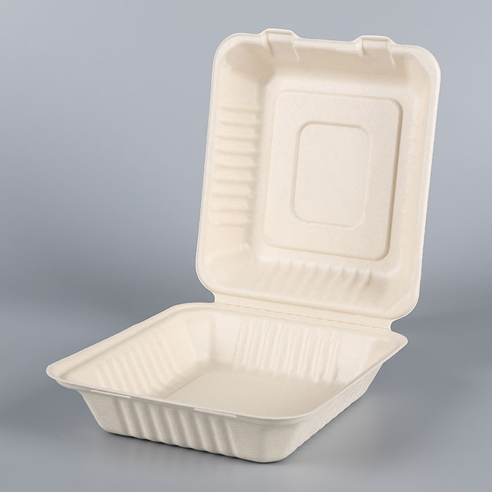 biodegradable disposable 3 compartments clamshell sugarcane fast food container