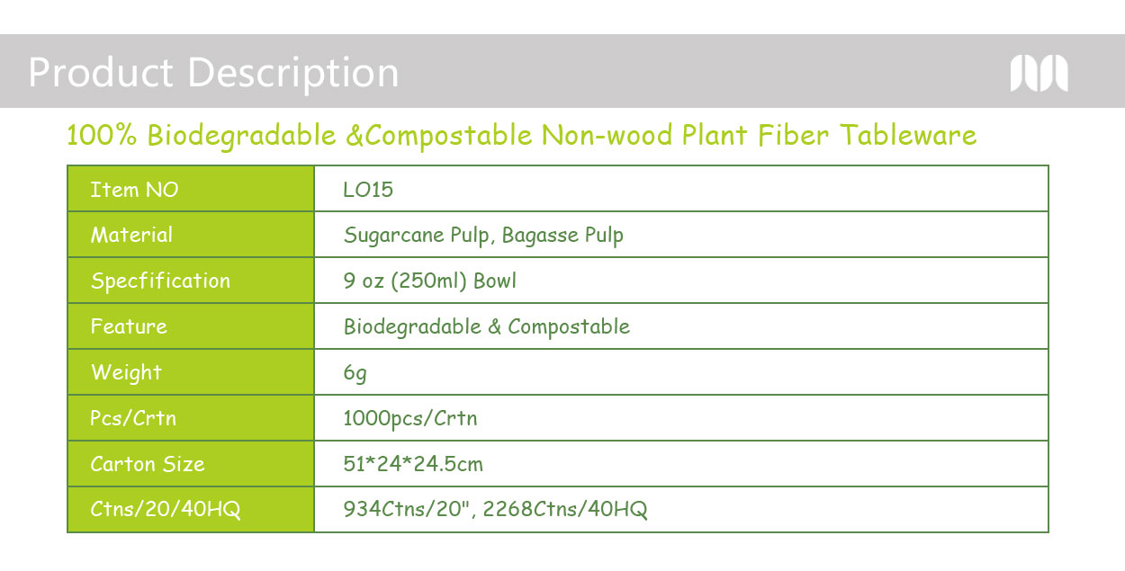Bowls Dinnerware Type and Disposable,Stocked,Eco-Friendly Feature Biodegradable Sugarcane Bagasse Soup Bowl(9oz/250ml)