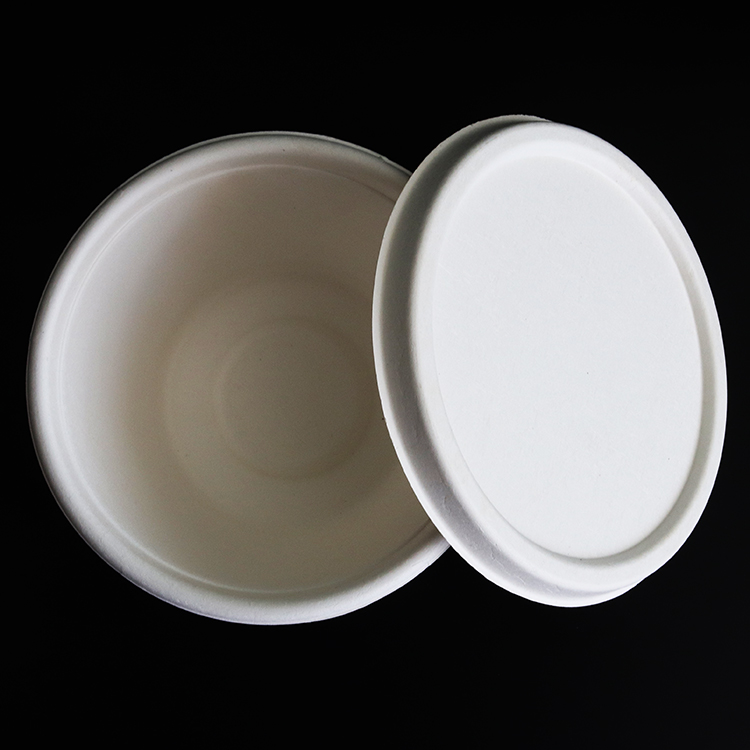 New Large Size Eco-friendly Biodegradable Sugarcane Fiber Bagasse Heavy Duty Food Packaging Soup Noodle Pasta Bowl with Lid HBMG