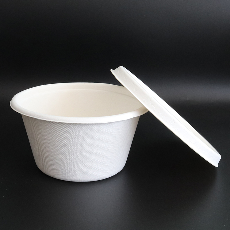 New Large Size Eco-friendly Biodegradable Sugarcane Fiber Bagasse Heavy Duty Food Packaging Soup Noodle Pasta Bowl with Lid HBMG