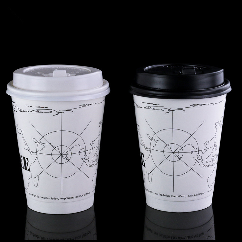 Hollow insulation paper coffee cup map embossing and packing hot drink cup with lids