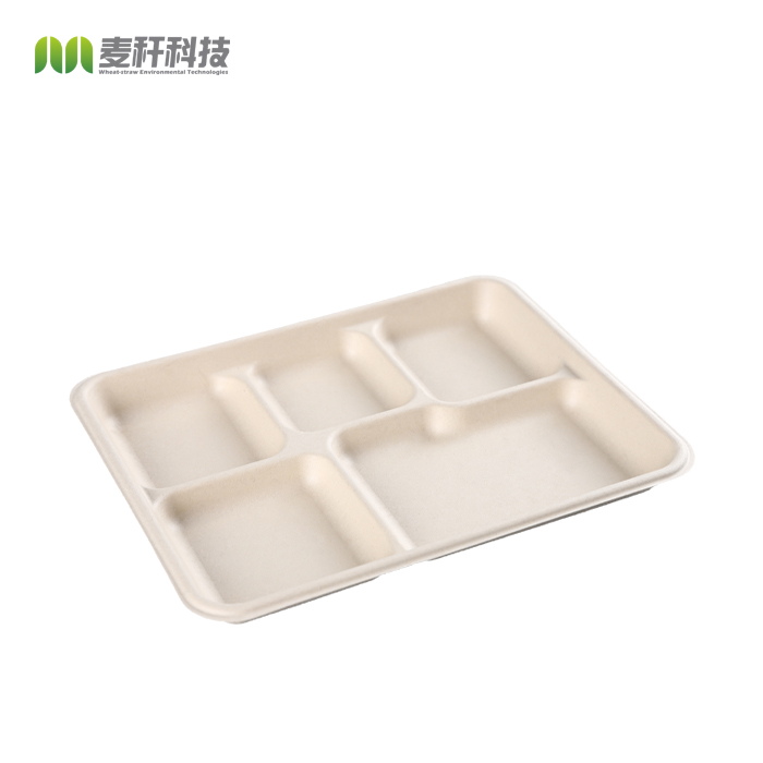 Fiber 5 Section Compartment Tray Bagasse Natural Hot Selling Disposable Plate Dish Rectangle Sugarcan Fiber Food 50000pcs
