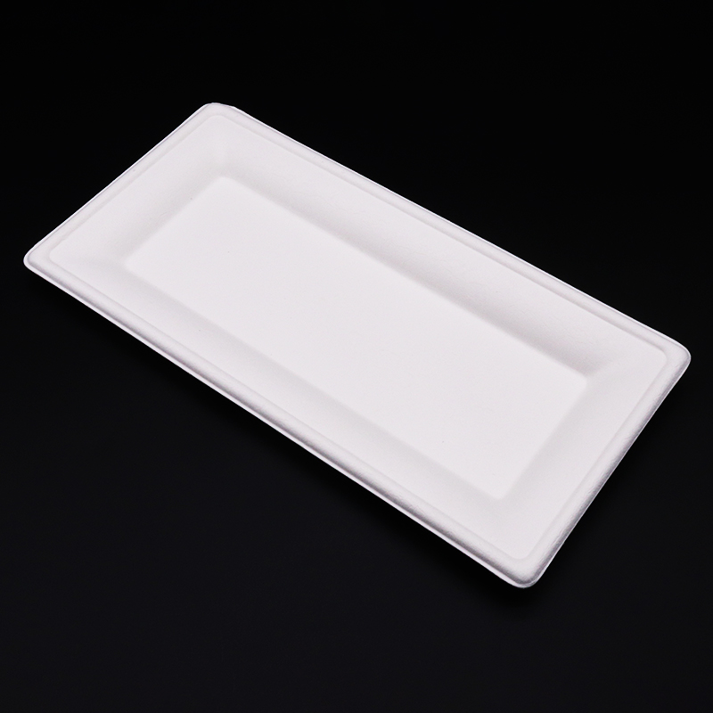 Disposable Biodegradable Sugarcane Bagasse Packing Rectangular Trays Plate Dish Rectangle Food Customized Pattern Engraving 4000