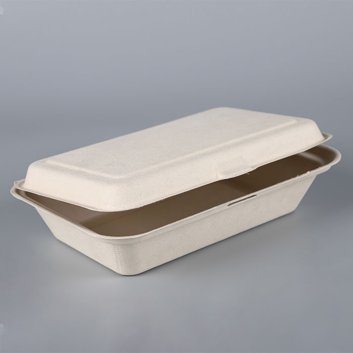 9 inches disposable rectangular Sugarcane/Bagasse fiber paper clamshell food packaging box