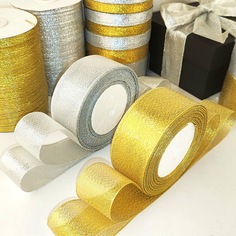 Wholesale High Quality 3/4" Gold And Silver Ribbon Glitter Grosgrain Ribbon Hair Bows
