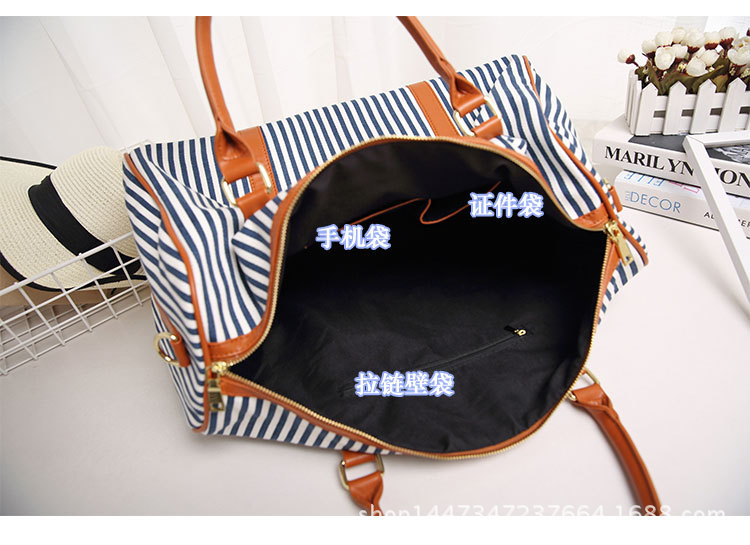 Canvas Travel Bag Korean Striped Travel Bag Fashion One Shoulder Crossbody Luggage Bag Portable Fitness Yoga Bag
