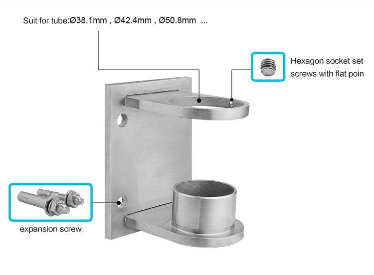 Stainless Steel Stair Railing Handrail Tube Bracket Pipe Support Post Flange Fittings