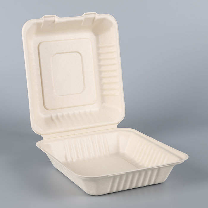 biodegradable disposable 3 compartments clamshell sugarcane fast food container