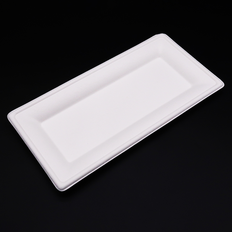 Disposable Biodegradable Sugarcane Bagasse Packing Rectangular Trays Plate Dish Rectangle Food Customized Pattern Engraving 4000