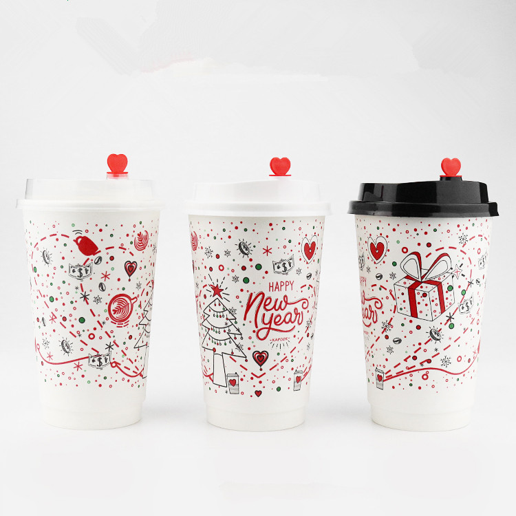 One time Christmas New Year celebrating red paper coffee milk tea cup