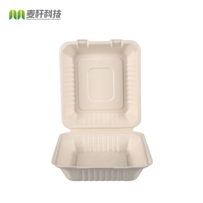 biodegradable disposable 3 compartments clamshell sugarcane fast food container